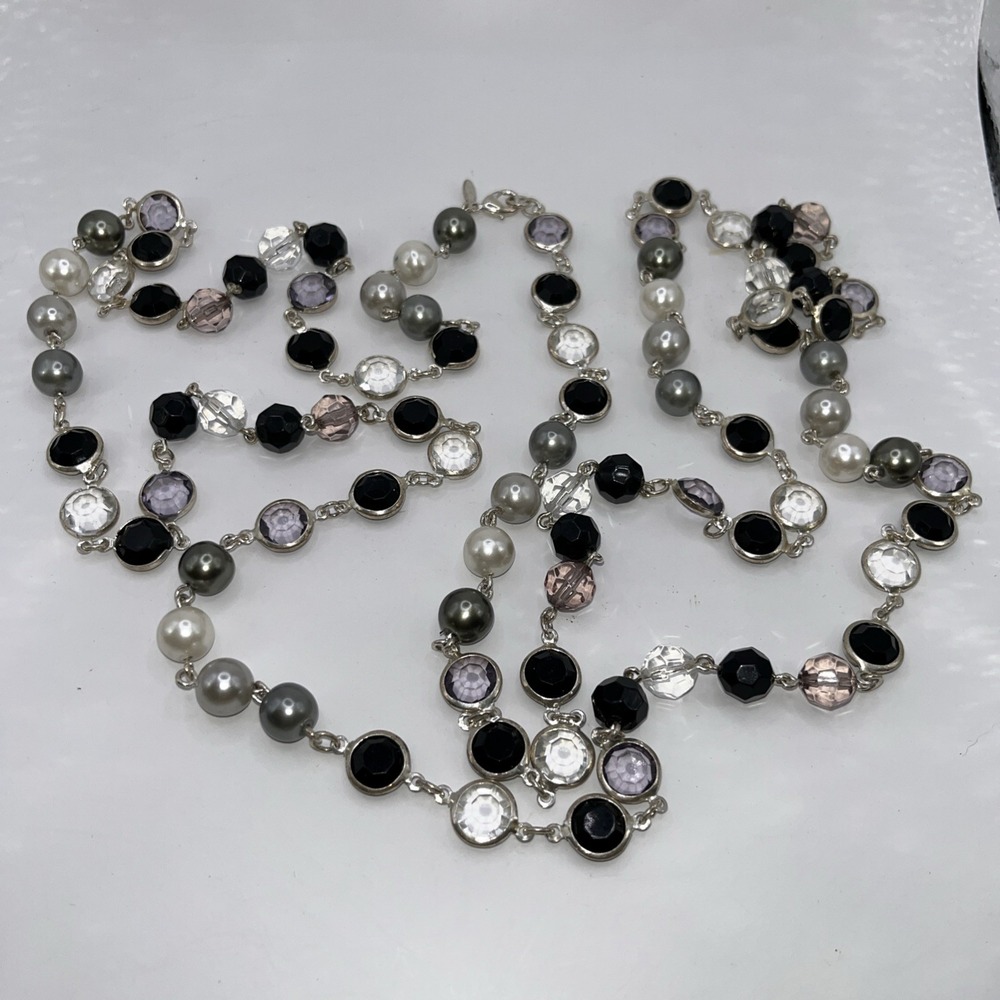Premier Designs Opulence Silver Tone Black Clear Pale Pink Purple Bead Necklace - Picture 3 of 5